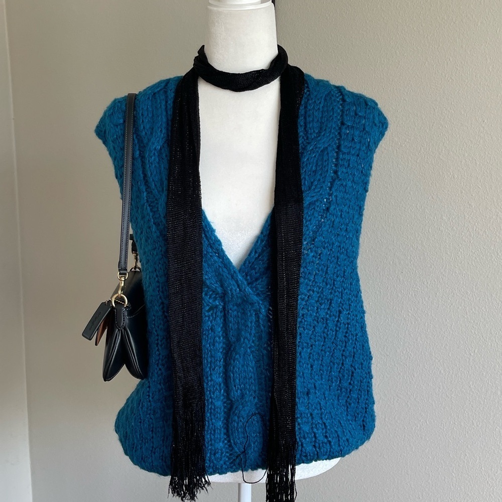 Blue Cable Knit Women's Sweater Vest Size L